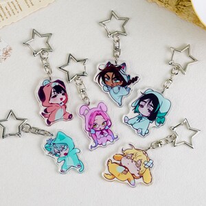 Alien Stage Cute Chibi Acrylic Keychain Set | Kawaii Animal Onesie Character Charm Alien Stage Merch Gift for Anime Fan