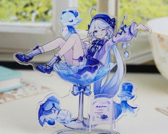 Genshin Impact Furina Cocktail Acrylic Standee, Cute Blue Furina Focalors Dessert Series Acrylic Figure Stand