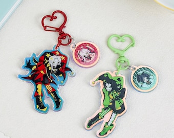 The Freak Circus Holographic Double Chain Acrylic Keychain, Pierrot & Harlequin Joker Heart Clasp Keyring, Double Sided Anime Fan Charm
