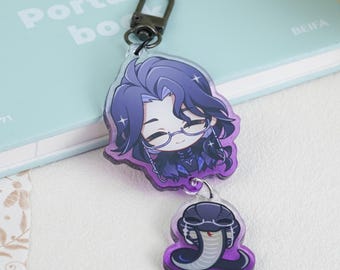 Genshin Impact Pantalone Keychain, Regrator Fatui Harbinger Double Chain Stained Glass Gradient Acrylic Charm, Cute Chibi Anime Keyring Gift