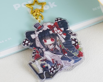 Danganronpa Celestia Ludenberg Keychain, Detective and Thief Theme Acrylic Charm with Gold Star Clasp, Cute Chibi Anime Keyring Gift