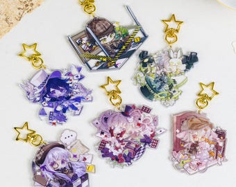 Danganronpa Chibi Acrylic Keychain Set | Cute Anime Bag Charm | Star Clasp Backpack Accessory | Danganronpa Gift for Anime Fans