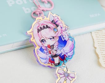 Denia Wuthering Waves Double Holographic Acrylic Keychain, Chibi Bow Pendant Key Ring, WuWa Game Fan Merch Gift
