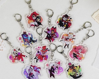 Hazbin Hotel Full Characters Chibi Keychain Set | Alastor Lucifer Vox Acrylic Key Ring | Hazbin Hotel Anime Fan Merch | Backpack Pendant