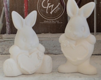Ready to Paint - Two Small Heart Belly Bunnies - Clay Magic 1023