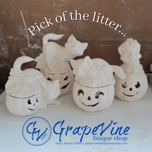 Ready to Paint - Pick of the Litter - Kitten with Jack O&#39;Lantern - Ceramichrome C1985 C1986 C1987 C1988
