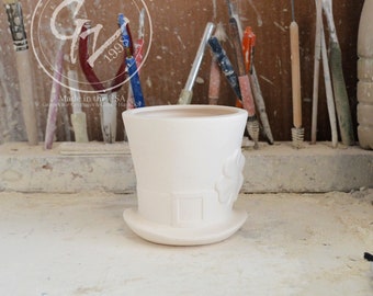 Ready to Paint - 4-inch Shamrock Hat Planter Candy Dish - Riverview 727