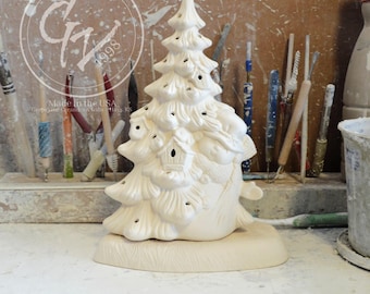 Muñeco de nieve de cerámica sin pintar con árbol de Navidad / Figura navideña sin pintar para armar / Riverview 940 37