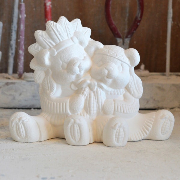 Statuettes En Biscuit De Céramique à Peindre - Petit Garçon Et Fille Indiens Adorables