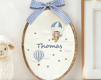 Personalized Baby Name Sign, Bear Nursery Decor, Embroidered Baby Name Hoop, Neutral Nursery Decor, Custom Newborn Gift