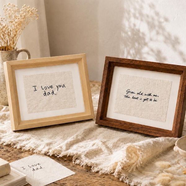 Custom Embroidered Handwriting Note on Linen, Personalized Handwriting Keepsake, Memorial Embroidery Gift, Wedding Vow Frame, Custom Art