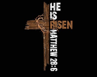 He is Risen Matthew 28_6 Retro Vintage Cross Happy Easter Png, File Dowload