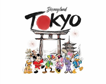 Retro Mickey & Friends Disneyland Tokyo Japan 1983 Png, Disney Magical Castle Png, Mickey Balloon Png, WDW Disneyland Family Trip Outfits