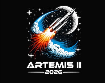 Artemis II Rocket Launch Digital Print, 2026 Space Mission Art PNG, Instant Download for Space Lovers & Sci-Fi Fans