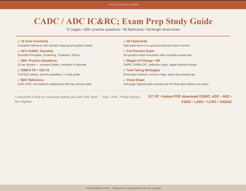 IC&RC ADC Exam Prep Study Guide | 12 Core Functions, 200+ Questions ...