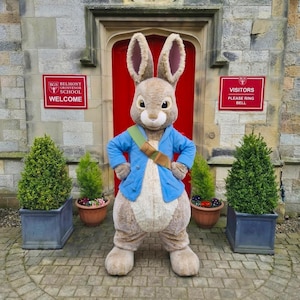 Fantasia de Páscoa Profissional de Coelho Peter Bunny para Adultos, Roupa de Personagem de Alta Qualidade para Eventos de Primavera, Máscara de Festa Peluda e Realista.