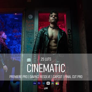 Paquete de 25 LUTs cinematográficos, filtros para Premiere Pro y DaVinci Resolve, paquete de corrección de color de vídeo con ambiente, preajustes con aspecto cinematográfico.