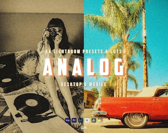 64 Retro Analog Presets & LUTs | Vintage Film Lightroom Presets, Disposable Camera Filters, Fuji Film Look