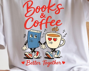 Books & Coffee Illustration T-Shirt | Cozy Café Graphic Tee