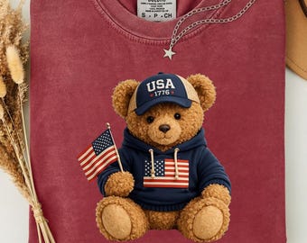 Patriotic Teddy Bear T-shirt | USA Flag, Fourth of July Graphic Tee