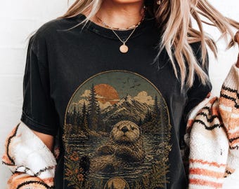 Comfort Colors Vintage Otter 90s Graphic T-Shirt,Retro Otter Nature Wildlife Shirt