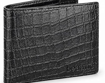 Cartera plegable de piel con relieve de cocodrilo para hombre, con bloqueo RFID, accesorio delgado para el bolsillo delantero.