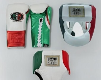 No Boxing Life Leather Training Set: Gloves, Headgear, Groin Guard Professional Kit