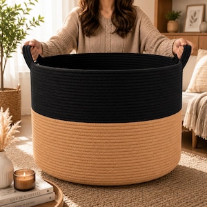 Large Cotton Rope Basket, Woven Blanket Hamper, Laundry Bin, Toy Organizer, Nursery Decor