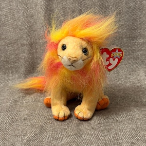 BUSHY the Lion Vintage Ty Beanie Baby Plush Toy 2000, w/ Canadian Tag + Tag Protector