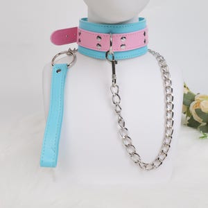 Roze en blauwe choker ketting set, gepersonaliseerde halsketting met naam en studs, verstelbare schattige accessoire, cadeau voor haar