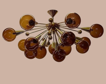 Italian Mid-Century Brass Sputnik Chandelier – Stilnovo Inspired Opal Glass Globes
