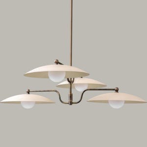 Modern Brass 4 Light Chandelier, Mid Century Dome Shade Pendant, Minimalist Ceiling Light Fixture