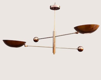2-Light Brass Sputnik Chandelier – Mid-Century Modern Pendant Ceiling Light – Antique Brass Fixture for Kitchen, Dining & Entryway