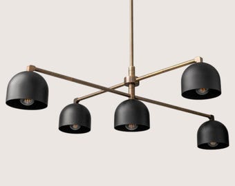 Lámpara de araña de doble cúpula de 5 luces, latón de mediados de siglo, iluminación moderna para islas de cocina