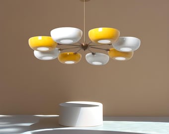 Mid Century Brass Sputnik Chandelier | Italian Starburst Ceiling Light, Dual Shade Fixture