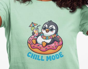 Chill Mode Pinguin Donut T-Shirt | Sommer Pinguin Illustration Tee