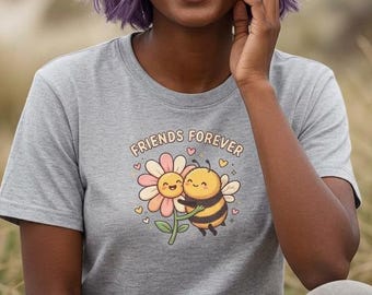Biene und Blumen T-Shirt | Handgezeichnete Grafik, Positive Vibes, Gartenmotiv