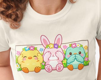 Ostern Küken Häschen Ente T-Shirt | Pastell Frühling Tiere Tee