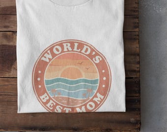 Retro Sonnenuntergang Mom T-Shirt | Küsten Vibe Muttertags-T-Shirt