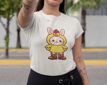 Hase im Huhn Kostüm T-Shirt | Süßes Tier Illustration T-Shirt