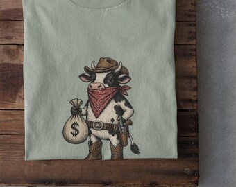 Bandit Kuh Geldsack T-Shirt | Outlaw Tier Illustration Grafik Tee