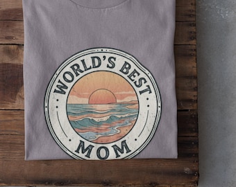 Retro Mom Strand-Sonnenuntergang-T-Shirt | World Mom Abzeichen Grafik