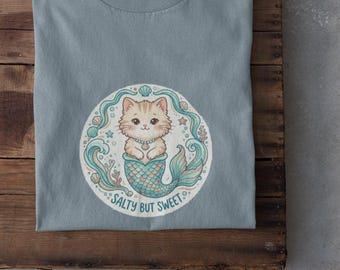 Meerjungfrau-T-Shirt, wunderliche Ozean-Illustration, weiches Baumwoll-T-Shirt