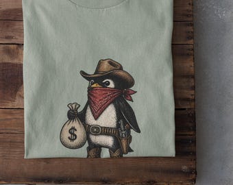 Bandit Pinguin T-Shirt | Outlaw Western Critter Grafik-T-Shirt