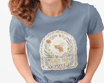 Save the Bees T-Shirt | Biene Illustration, Blumenkranz, Eco Bewusstsein