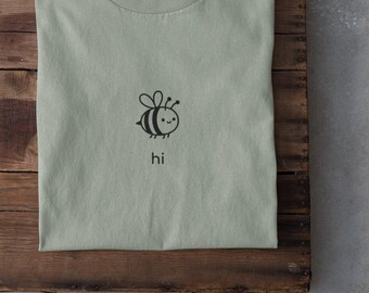 Minimal Bee Sketch T-Shirt | Tiny Bee Illustration, 'hi' Text