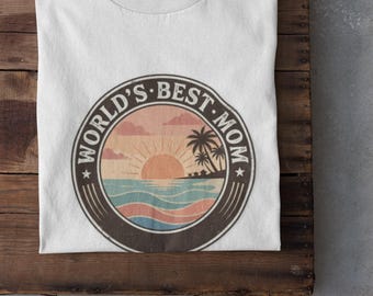 World Mom Sonnenuntergang Strand T-Shirt | Retro Mom Urlaub T-Shirt