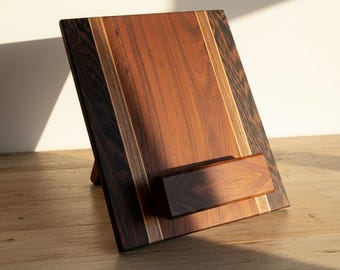 Wooden Cookbook Stand, Adjustable Tablet Holder for Kitchen, Handmade Walnut Recipe Book Stand, Housewarming Gift, Heirloom Wood iPad Stand