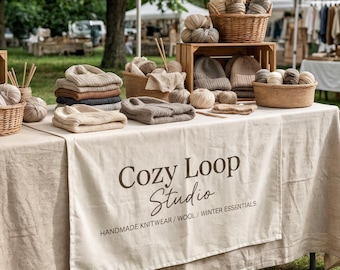 Custom Table Banner for Vendor Booths,Personalized Cotton-Linen Runner, Business Banner for Craft Fairs, Farmers Markets & Small Businesses