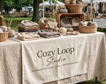 Custom Table Banner for Vendor Booths,Personalized Cotton-Linen Runner, Business Banner for Craft Fairs, Farmers Markets & Small Businesses